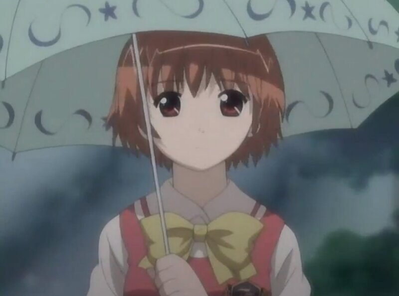 Anime Girl with Umbrella — Brown, Calm, Rain
