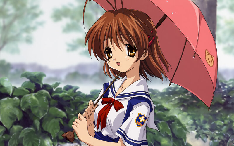 Anime Girl with Umbrella — Brown, Calm