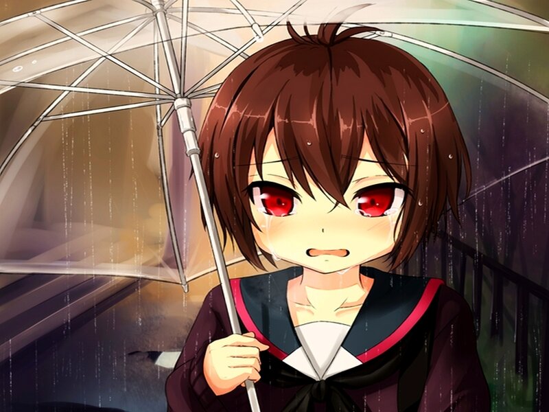 Anime Girl with Umbrella — Brown, Dramatic
