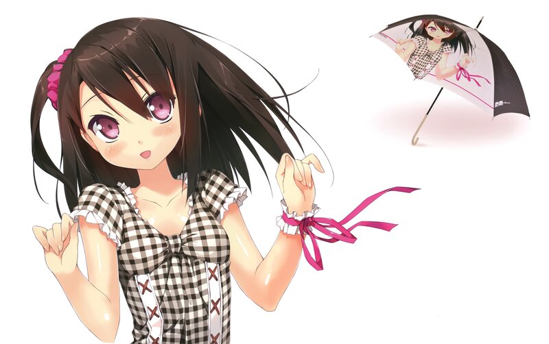Anime Girl with Umbrella — Brown, Playful