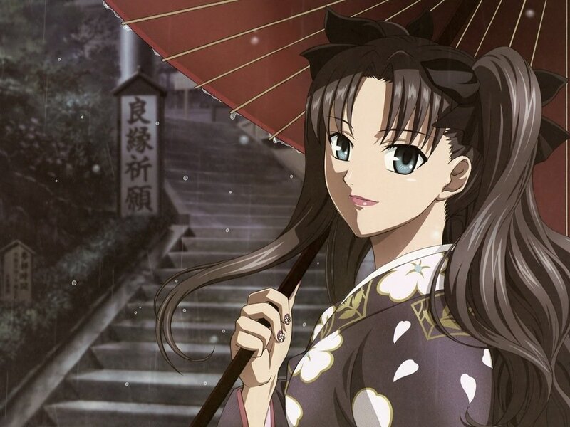 Anime Girl with Umbrella — Brown