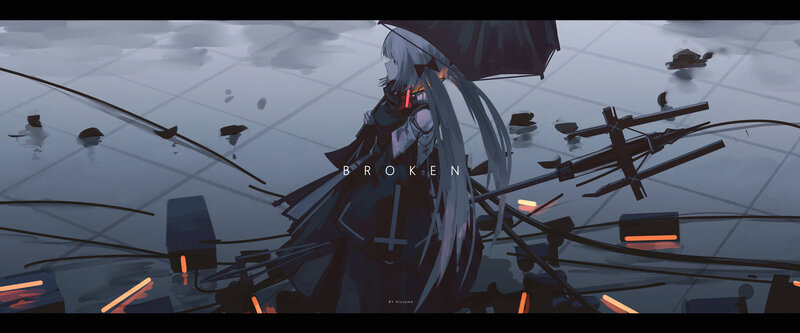 Anime Girl with Umbrella — Gray, Dramatic