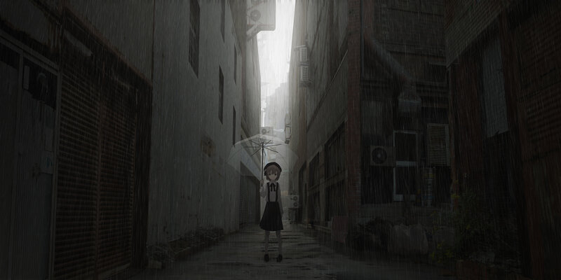 Anime Girl with Umbrella — Gray, Dreary