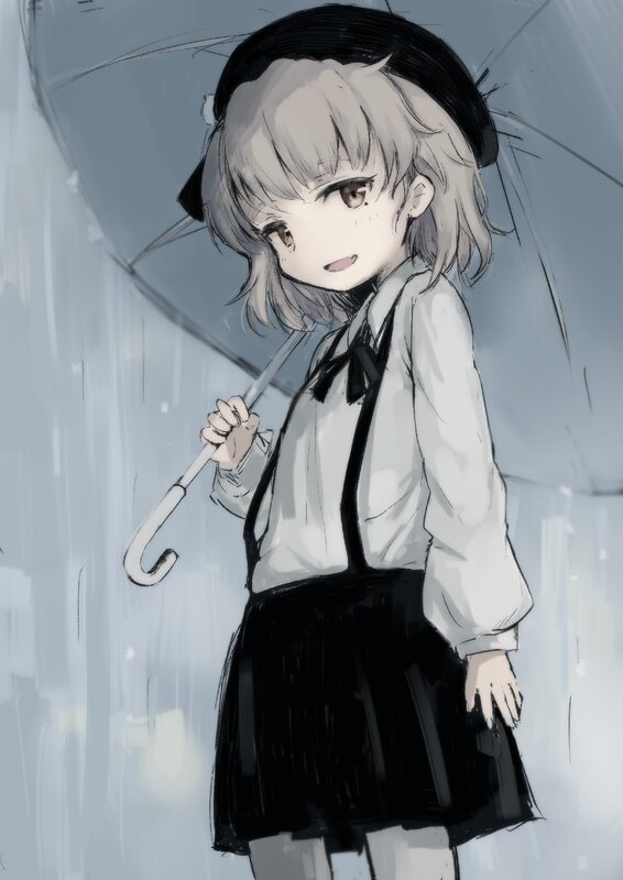 Anime Girl with Umbrella — Gray, Melancholic, Manga