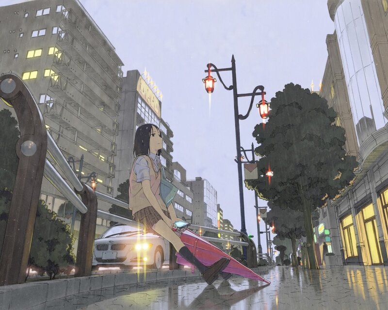Anime Girl with Umbrella — Gray, Melancholic