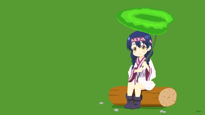 Anime Girl with Umbrella — Green, Calm, Digital Art, Log