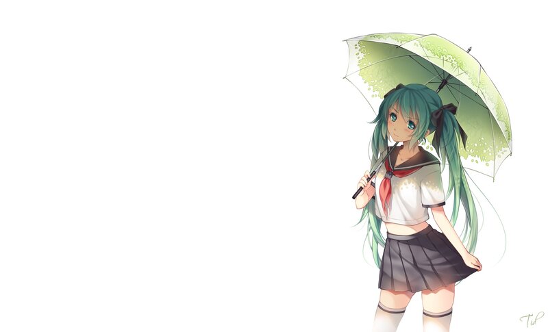 Anime Girl with Umbrella — Green, Calm, Digital Art