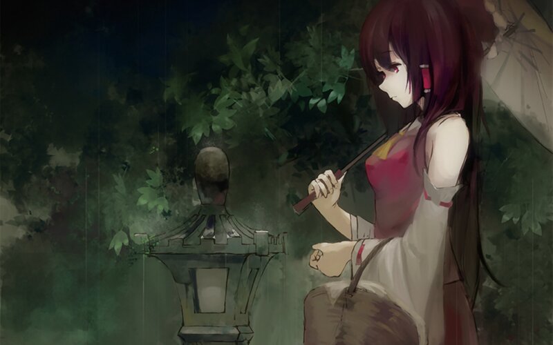 Anime Girl with Umbrella — Green, Melancholic, Night