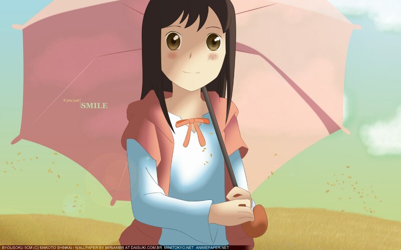 Anime Girl with Umbrella — Green, Serene, Afternoon, Grass, Sky