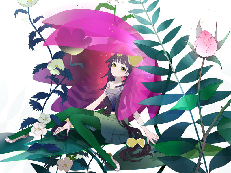 Anime Girl with Umbrella — Green, Serene, Digital Art