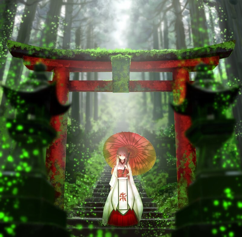 Anime Girl with Umbrella — Green, Serene, Morning
