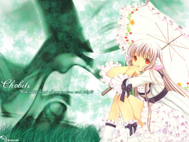 Anime Girl with Umbrella — Green, Serene, Spring