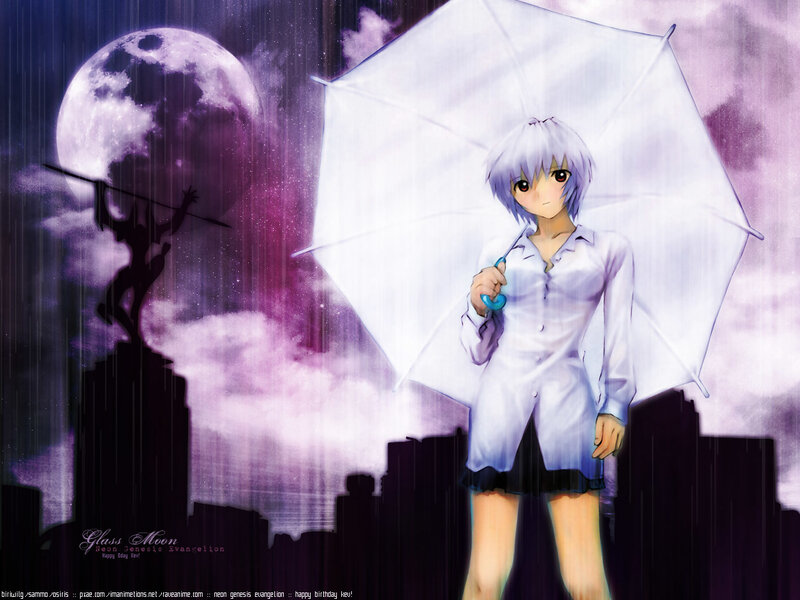 Anime girl with umbrella in rain