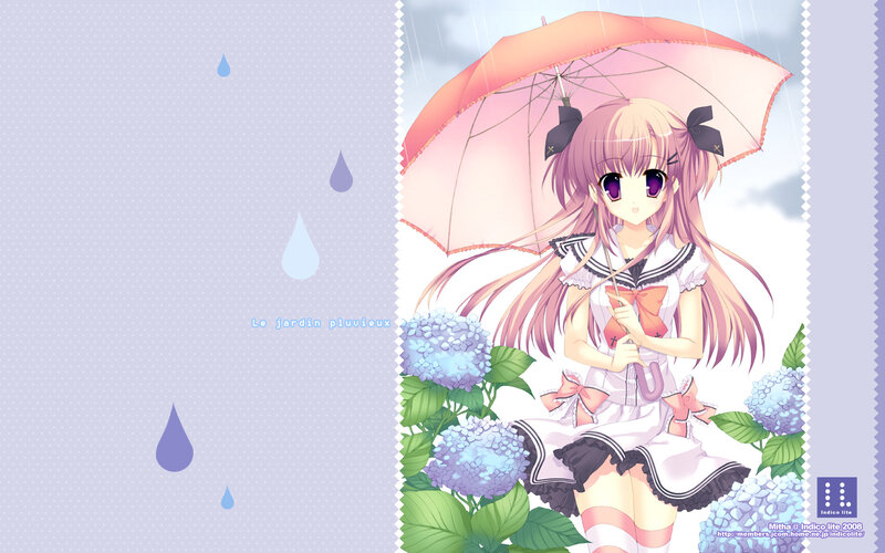 anime girl with umbrella in rain