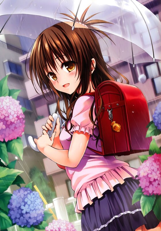 Anime girl with umbrella in rain