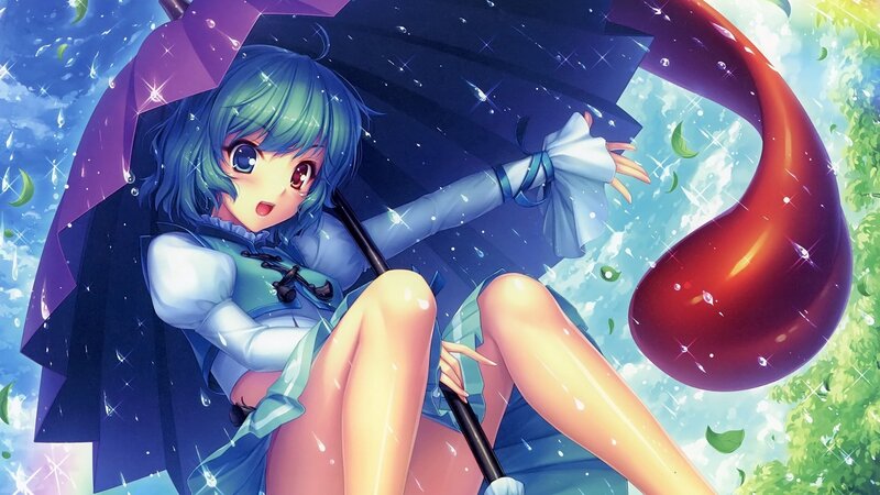 anime girl with umbrella in rain