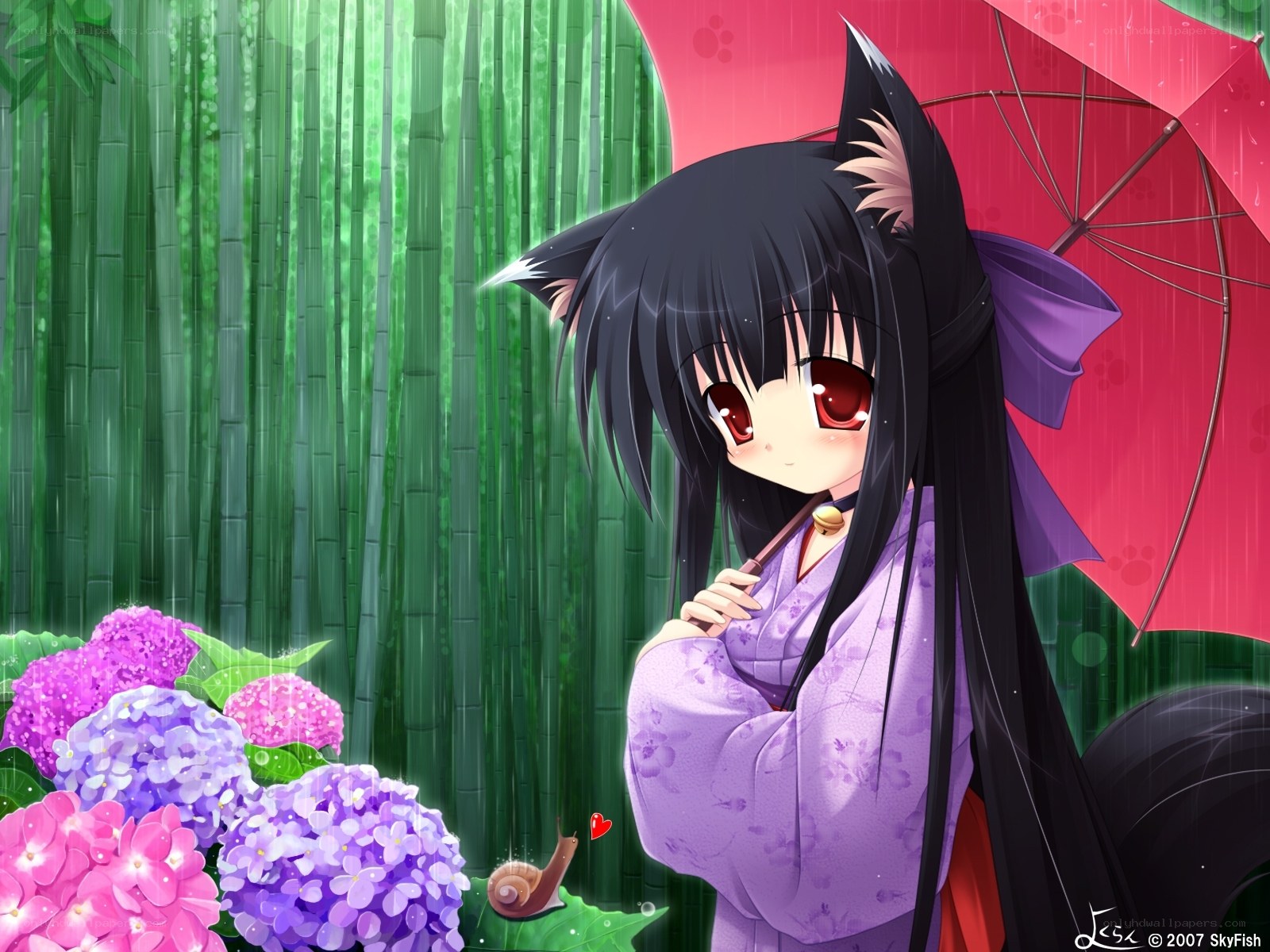 anime girl with umbrella in rain