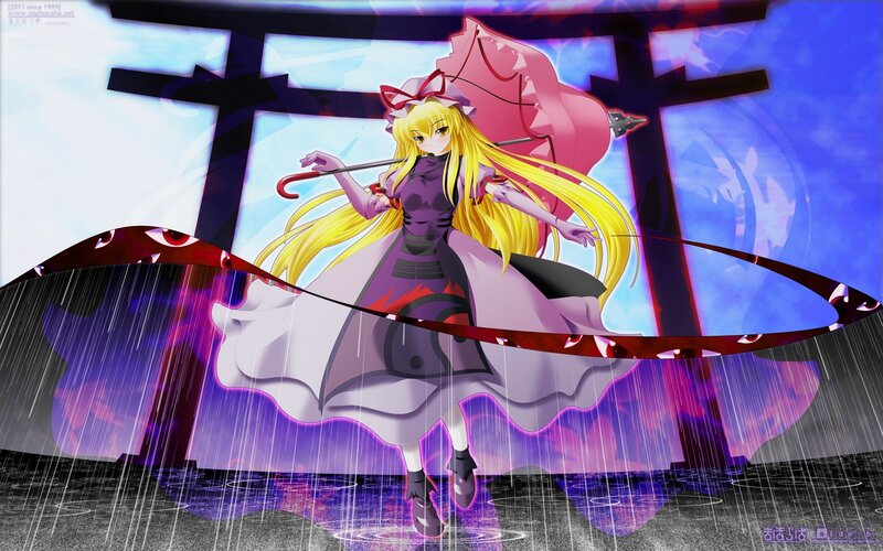 anime girl with umbrella in rain
