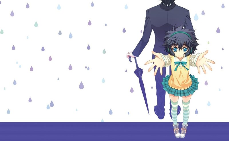 anime girl with umbrella in rain