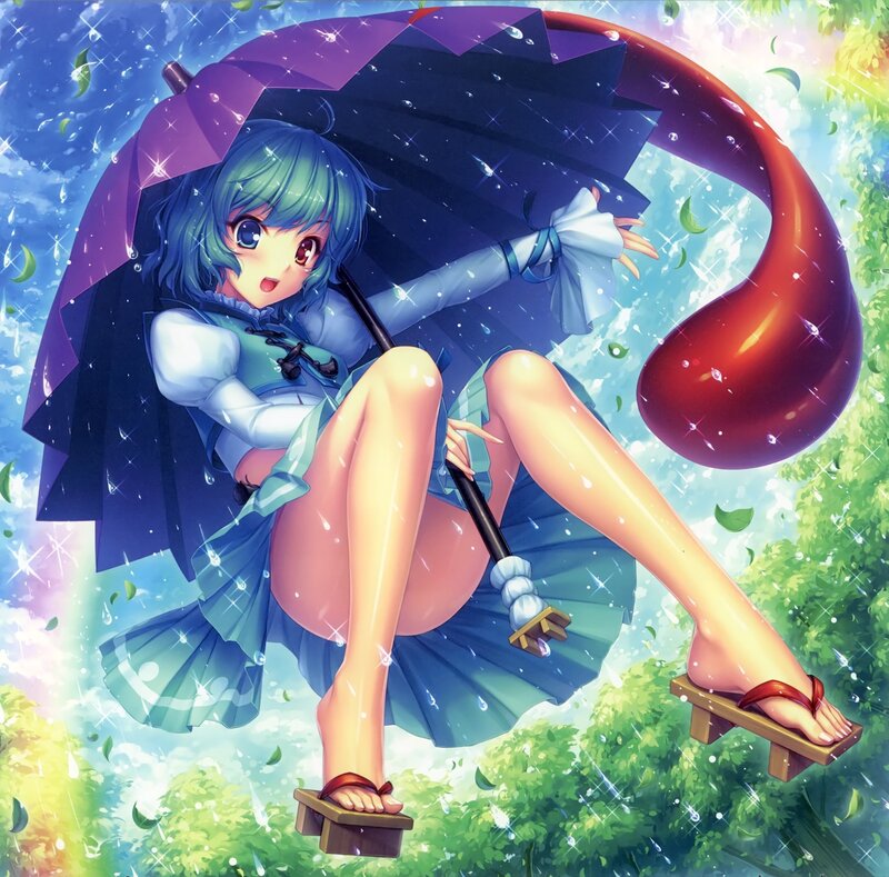 Anime girl with umbrella in rain