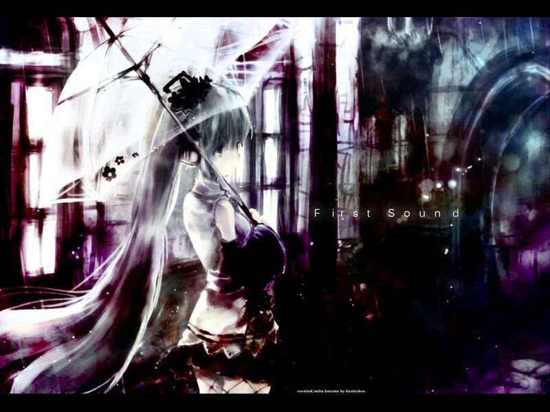 Anime girl with umbrella in rain