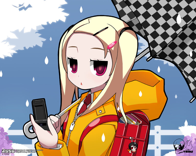 Anime girl with umbrella in rain