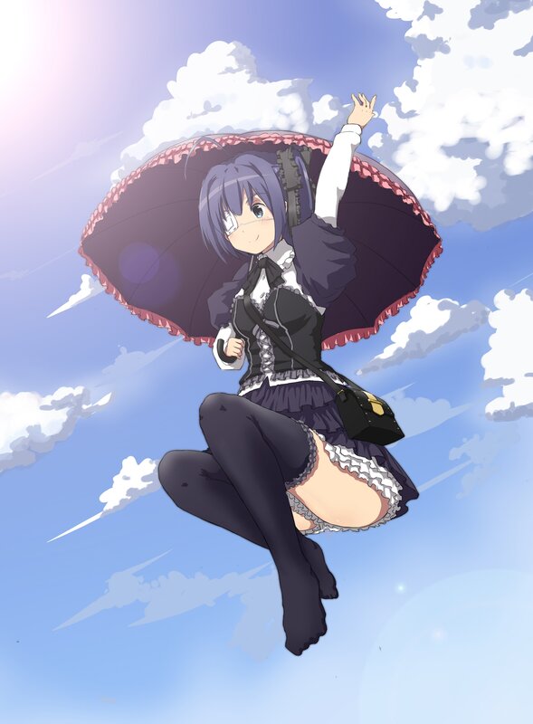 Anime girl with umbrella in sky