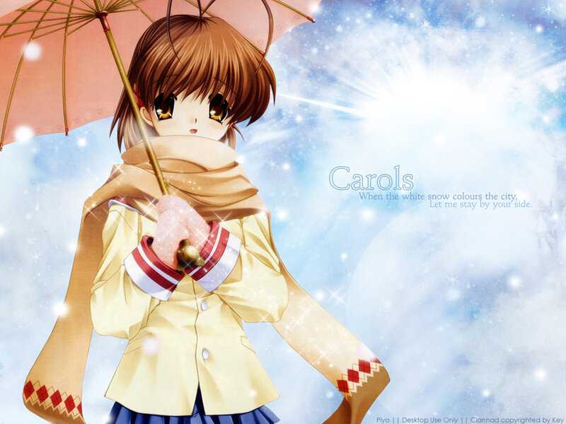 Anime girl with umbrella in snow