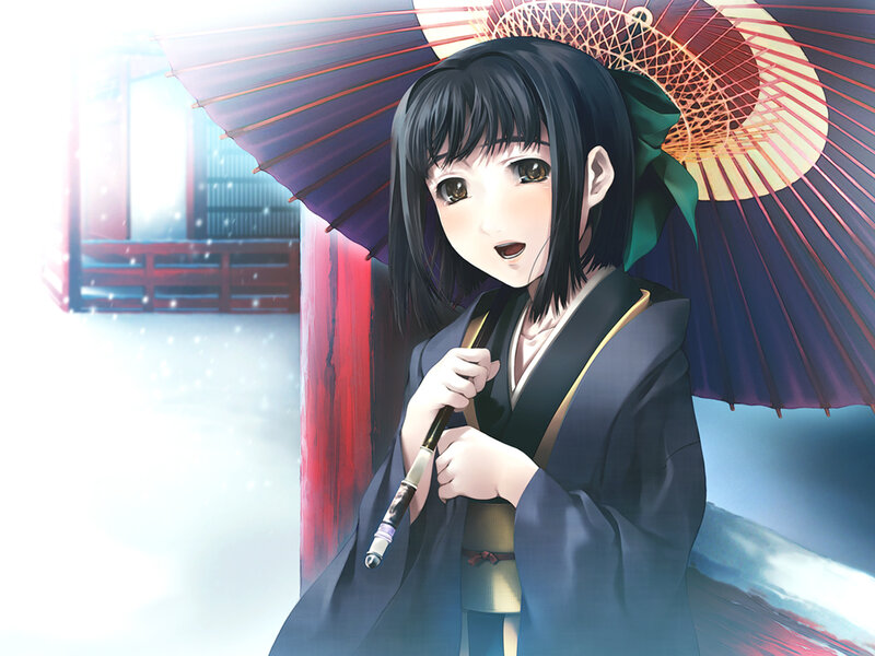 anime girl with umbrella in snow