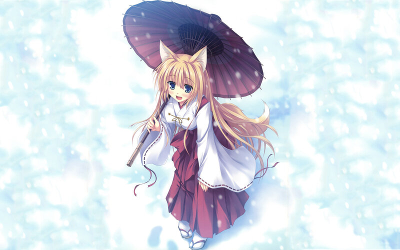 anime girl with umbrella in snow
