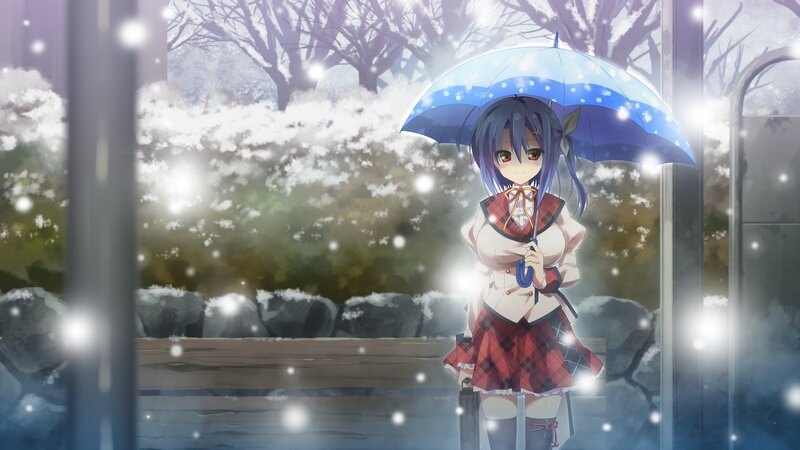 anime girl with umbrella in snow