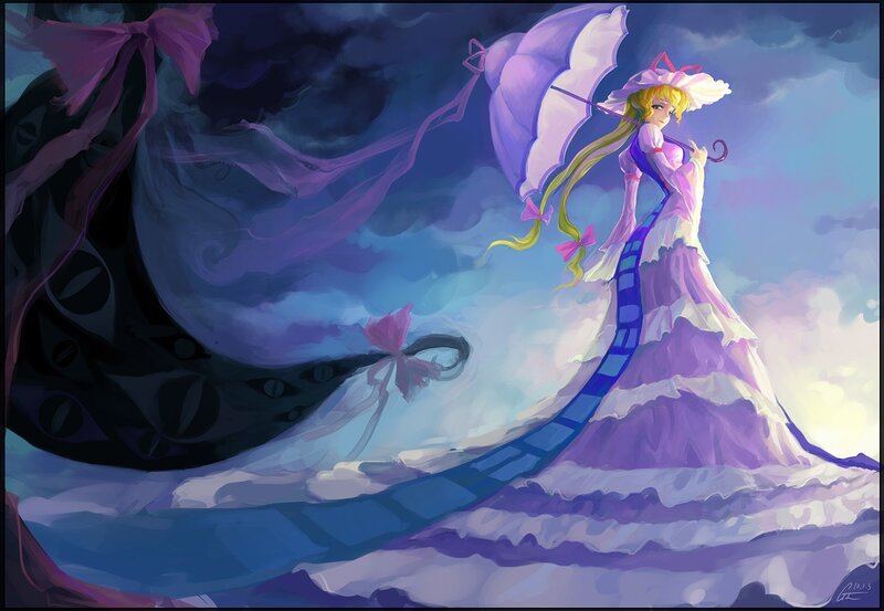 Anime girl with umbrella in storm