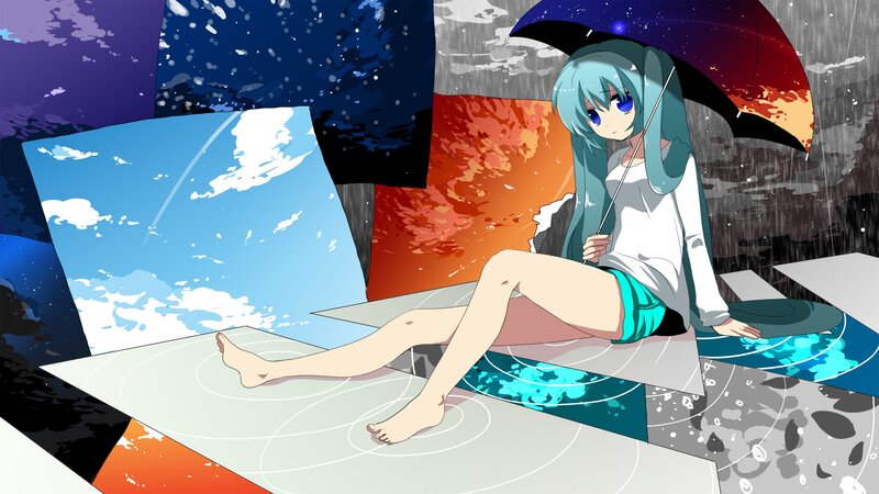 anime girl with umbrella in surreal setting