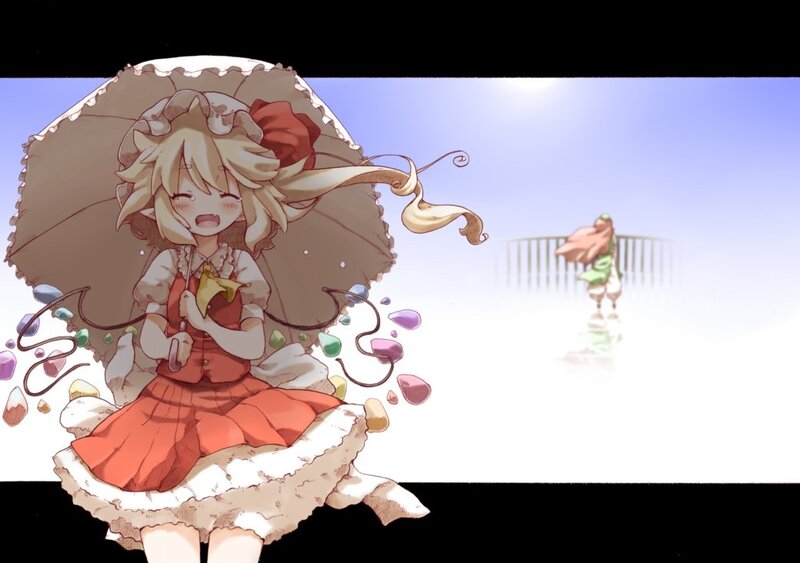 Anime girl with umbrella in wind