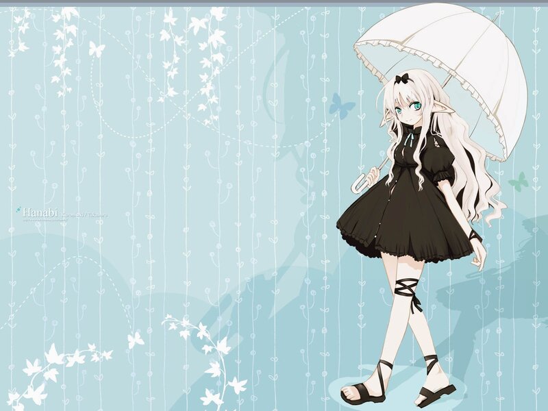 Anime Girl with Umbrella — Light Blue