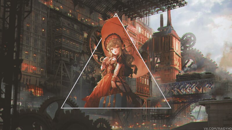 Anime Girl with Umbrella — Orange, Dramatic, Sunset