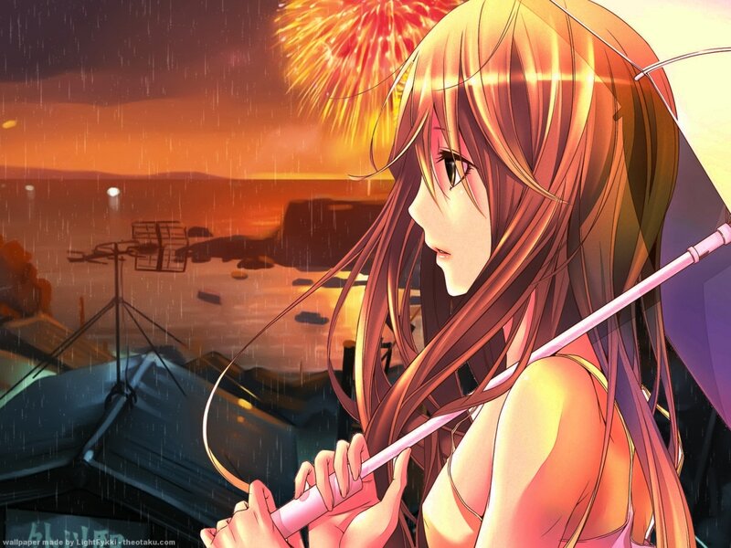 Anime Girl with Umbrella — Orange, Dramatic