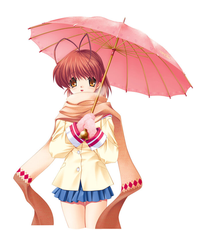 Anime Girl with Umbrella — Pink, Calm, Scarf, School Uniform