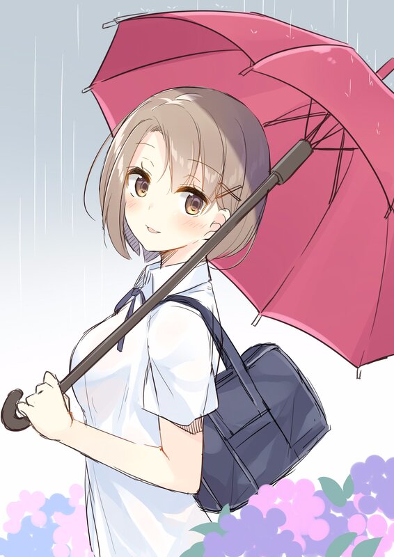 Anime Girl with Umbrella — Pink, Calm, Spring