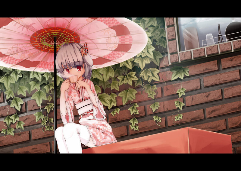 Anime Girl with Umbrella — Pink, Calm