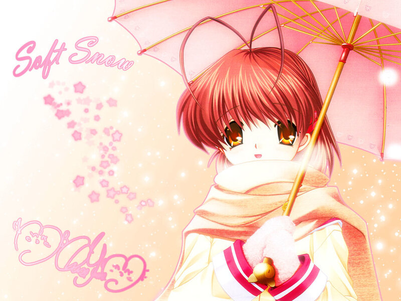 Anime Girl with Umbrella — Pink, Dreamy, Winter