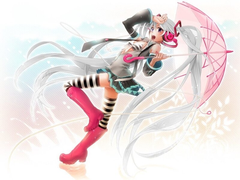 Anime Girl with Umbrella — Pink, Dynamic