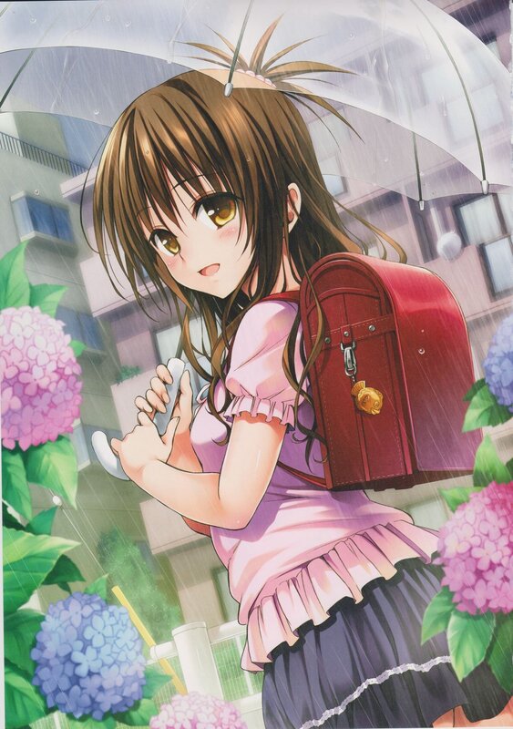 Anime Girl with Umbrella — Pink, Rainy