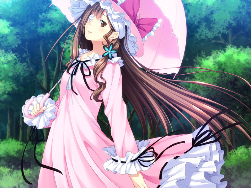 Anime Girl with Umbrella — Pink, Serene, Afternoon