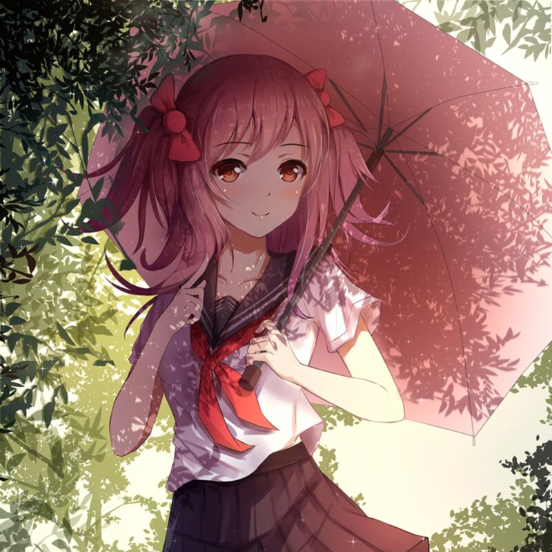 Anime Girl with Umbrella — Pink, Serene, Afternoon, Trees