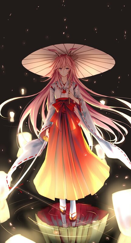 Anime Girl with Umbrella — Pink, Serene, Night, Digital Art