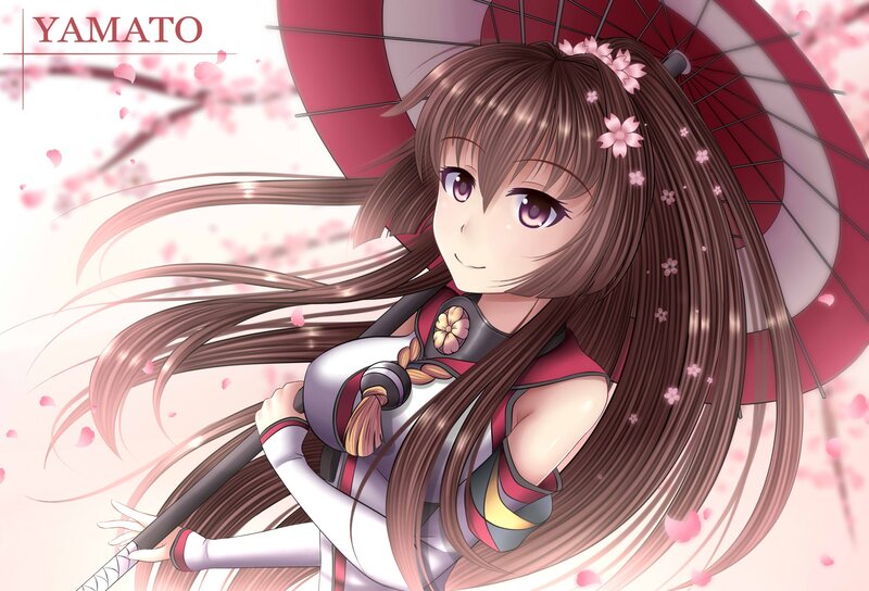 Anime Girl with Umbrella — Pink, Serene, Spring, Cherry Blossoms, Sword