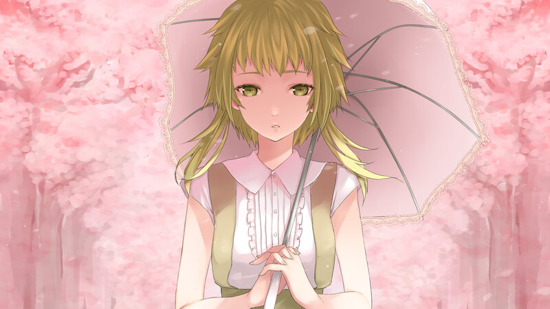 Anime Girl with Umbrella — Pink, Serene, Spring, Digital Art, Cherry Blossoms