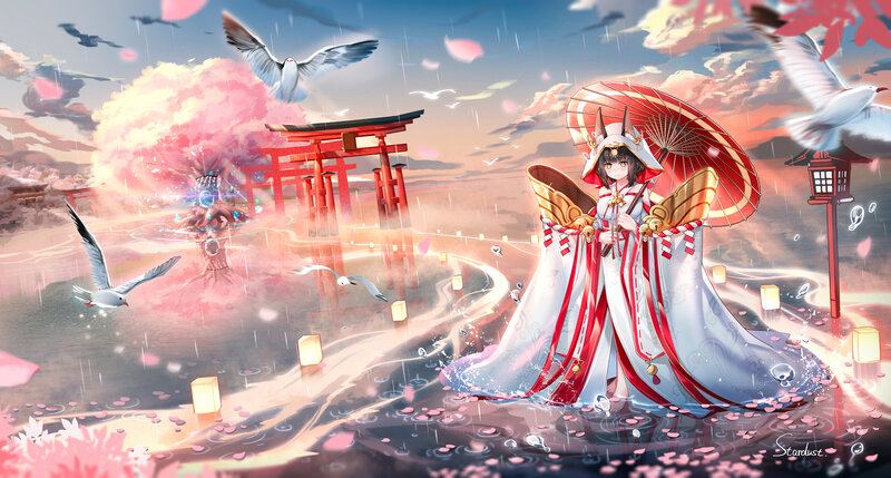 Anime Girl with Umbrella — Pink, Serene, Spring, Digital Art, Sakura