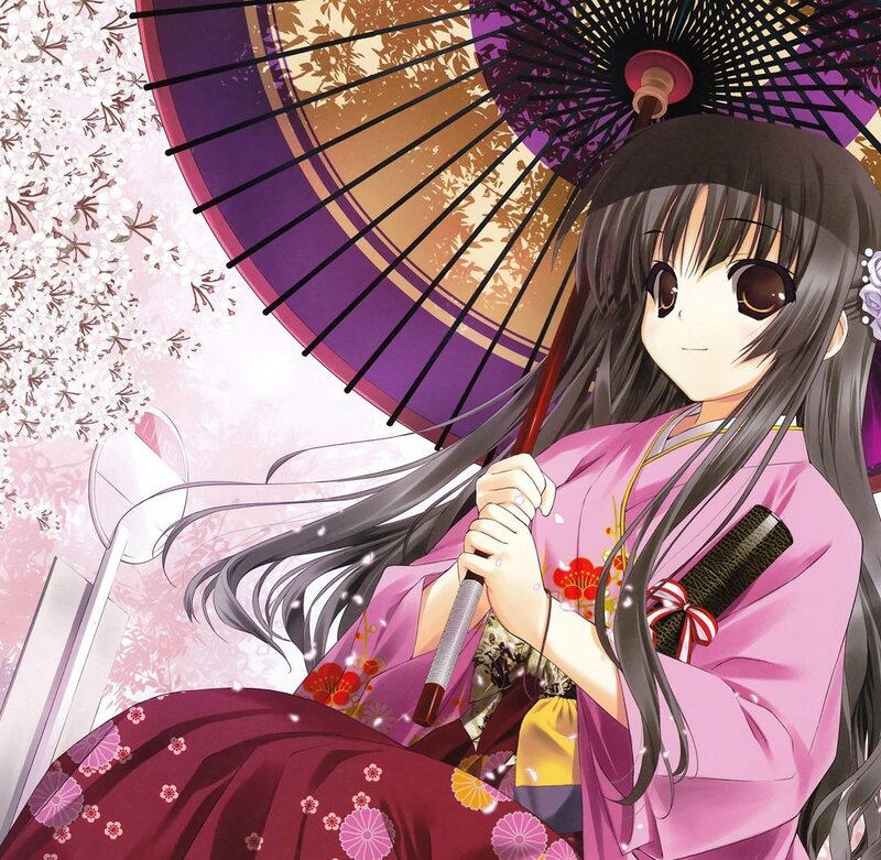 Anime Girl with Umbrella — Pink, Serene, Spring, Manga
